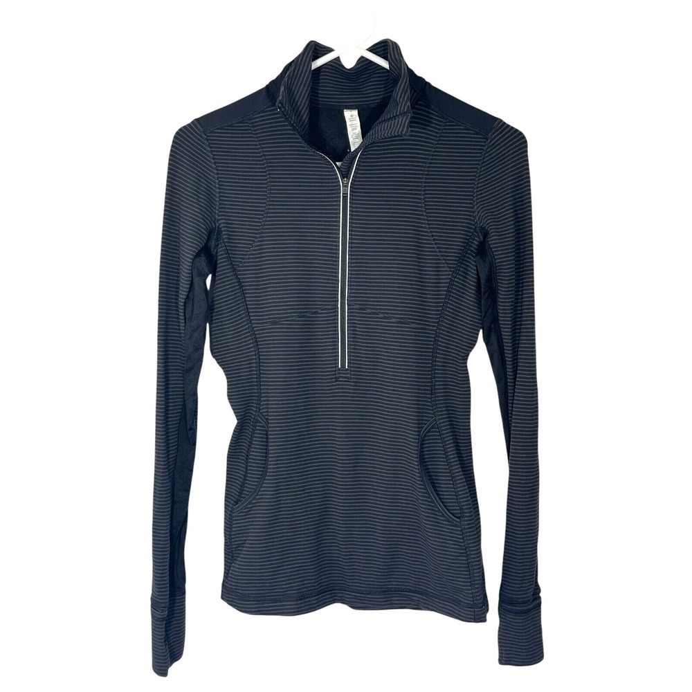 Lululemon Women's Striped 1/2 Zip Pullover Jacket Lace Thumb Holes Pockets 6